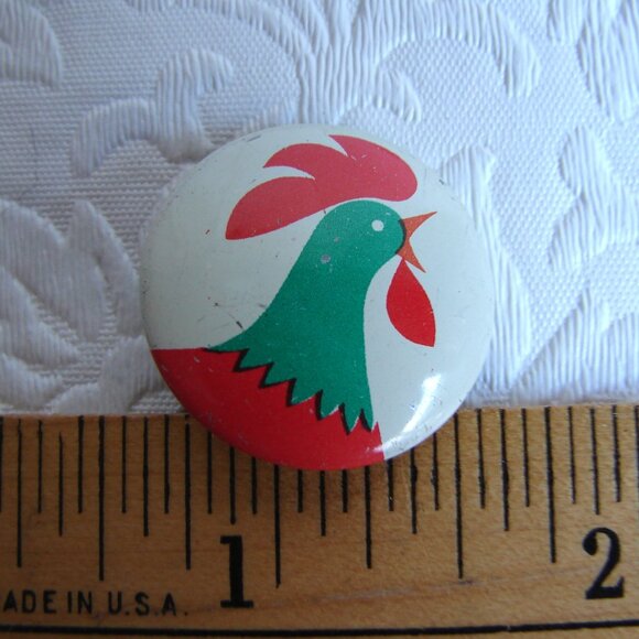 Vtg Pinback Button: Kellogg's Corn Flakes Rooster, Metal, Made in USA, Cereal - Picture 2 of 4
